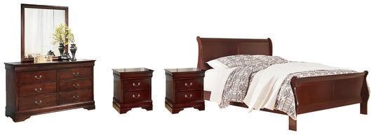 Alisdair King Sleigh Bed with Mirrored Dresser and 2 Nightstands Walker Mattress and Furniture
