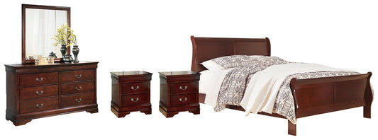 Alisdair Queen Sleigh Bed with Mirrored Dresser, Chest and 2 Nightstands Walker Mattress and Furniture