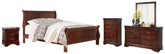 Alisdair Queen Sleigh Bed with Mirrored Dresser, Chest and Nightstand Walker Mattress and Furniture