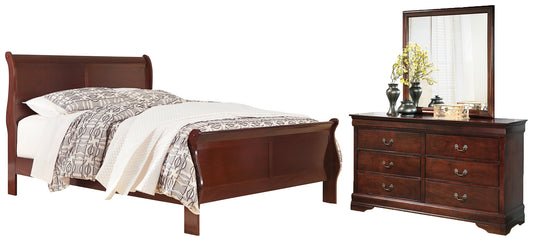 Alisdair Queen Sleigh Bed with Mirrored Dresser Walker Mattress and Furniture