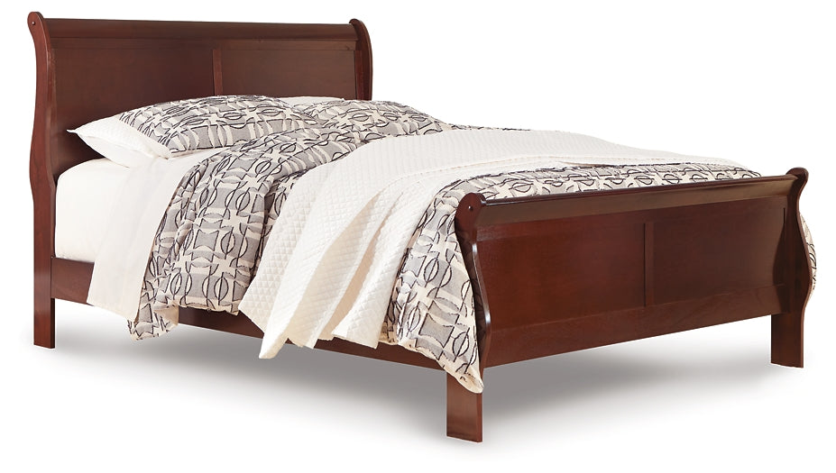 Alisdair Queen Sleigh Bed with Mirrored Dresser and Chest Walker Mattress and Furniture