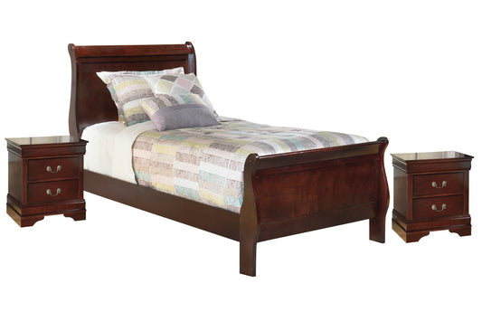 Alisdair Twin Sleigh Bed with 2 Nightstands Walker Mattress and Furniture