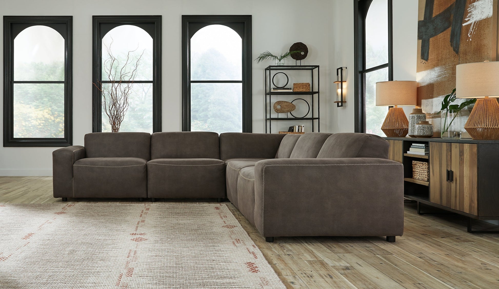 Allena 5-Piece Sectional with Ottoman Walker Mattress and Furniture