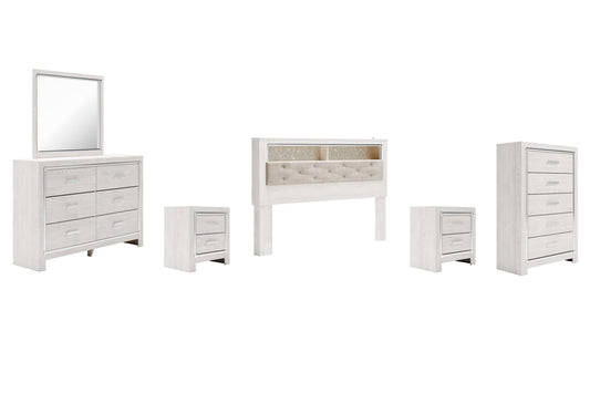 Altyra King Bookcase Headboard with Mirrored Dresser, Chest and 2 Nightstands at Walker Mattress and Furniture