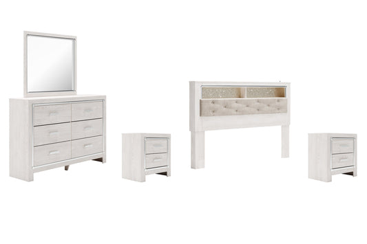 Altyra King Bookcase Headboard with Mirrored Dresser and 2 Nightstands at Walker Mattress and Furniture