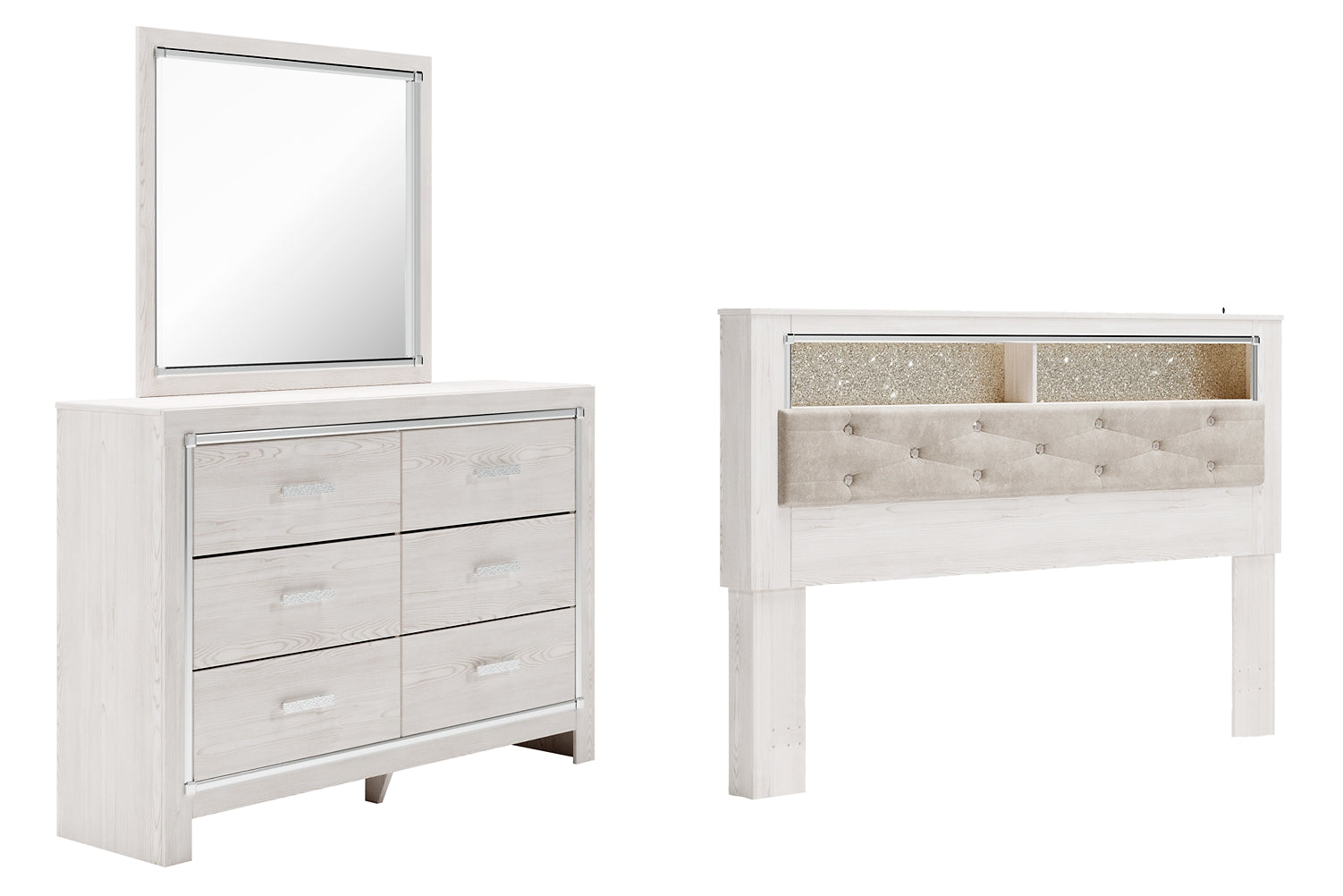 Altyra King Bookcase Headboard with Mirrored Dresser at Walker Mattress and Furniture