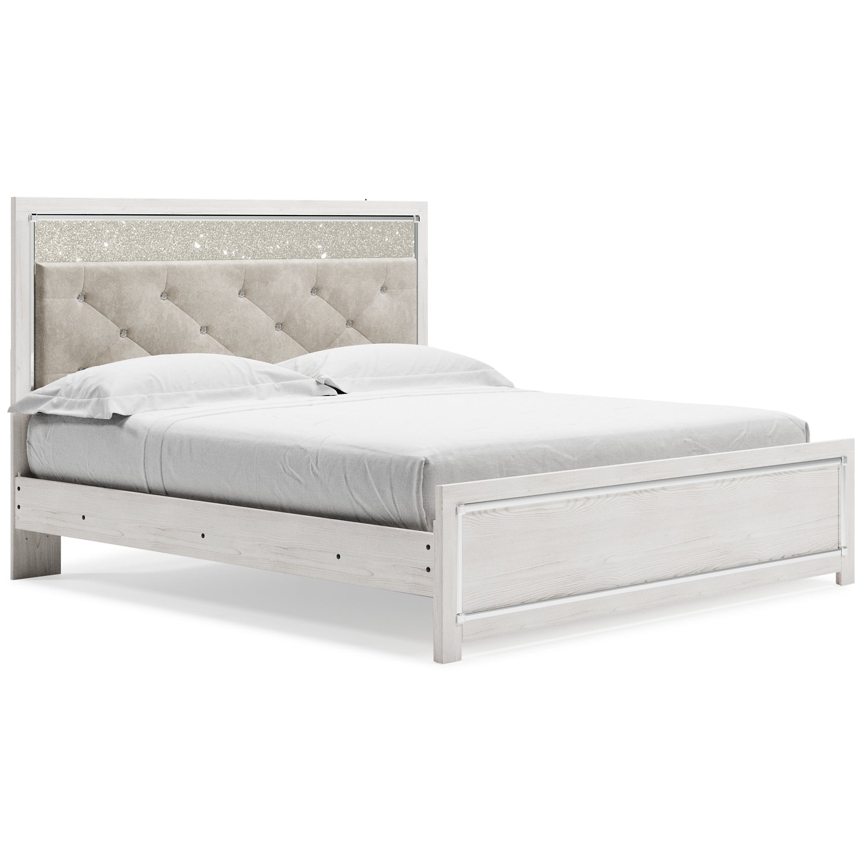 Altyra King Panel Bed with Mirrored Dresser and Chest at Walker Mattress and Furniture