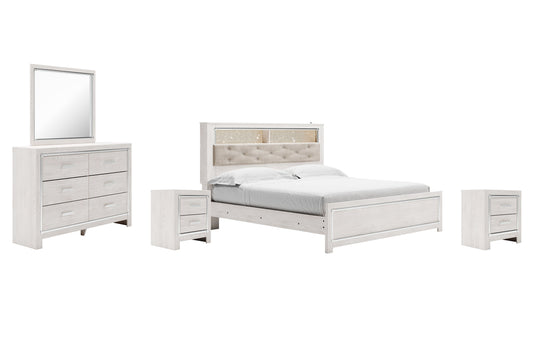 Altyra King Panel Bookcase Bed with Mirrored Dresser and 2 Nightstands at Walker Mattress and Furniture