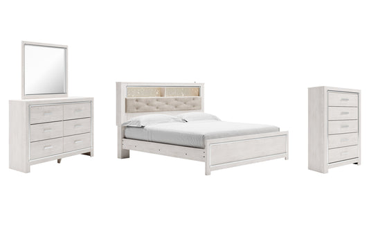 Altyra King Panel Bookcase Bed with Mirrored Dresser and Chest at Walker Mattress and Furniture