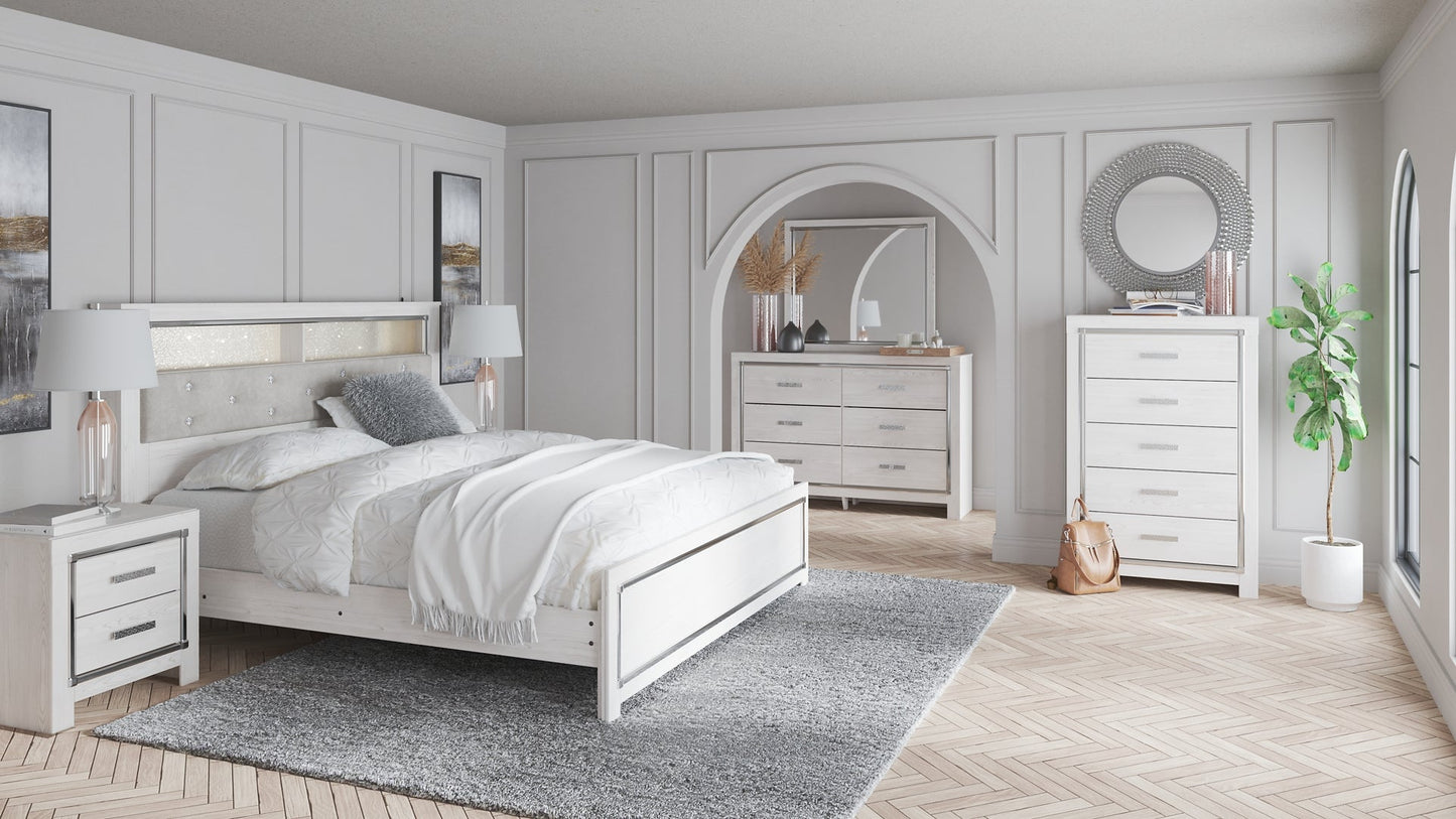 Altyra King Panel Bookcase Bed with Mirrored Dresser and Chest at Walker Mattress and Furniture