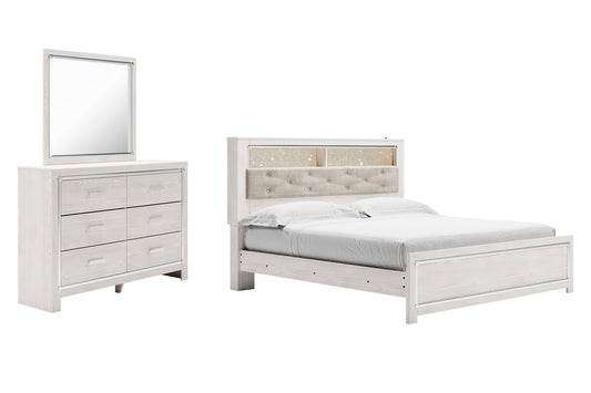 Altyra King Panel Bookcase Bed with Mirrored Dresser at Walker Mattress and Furniture
