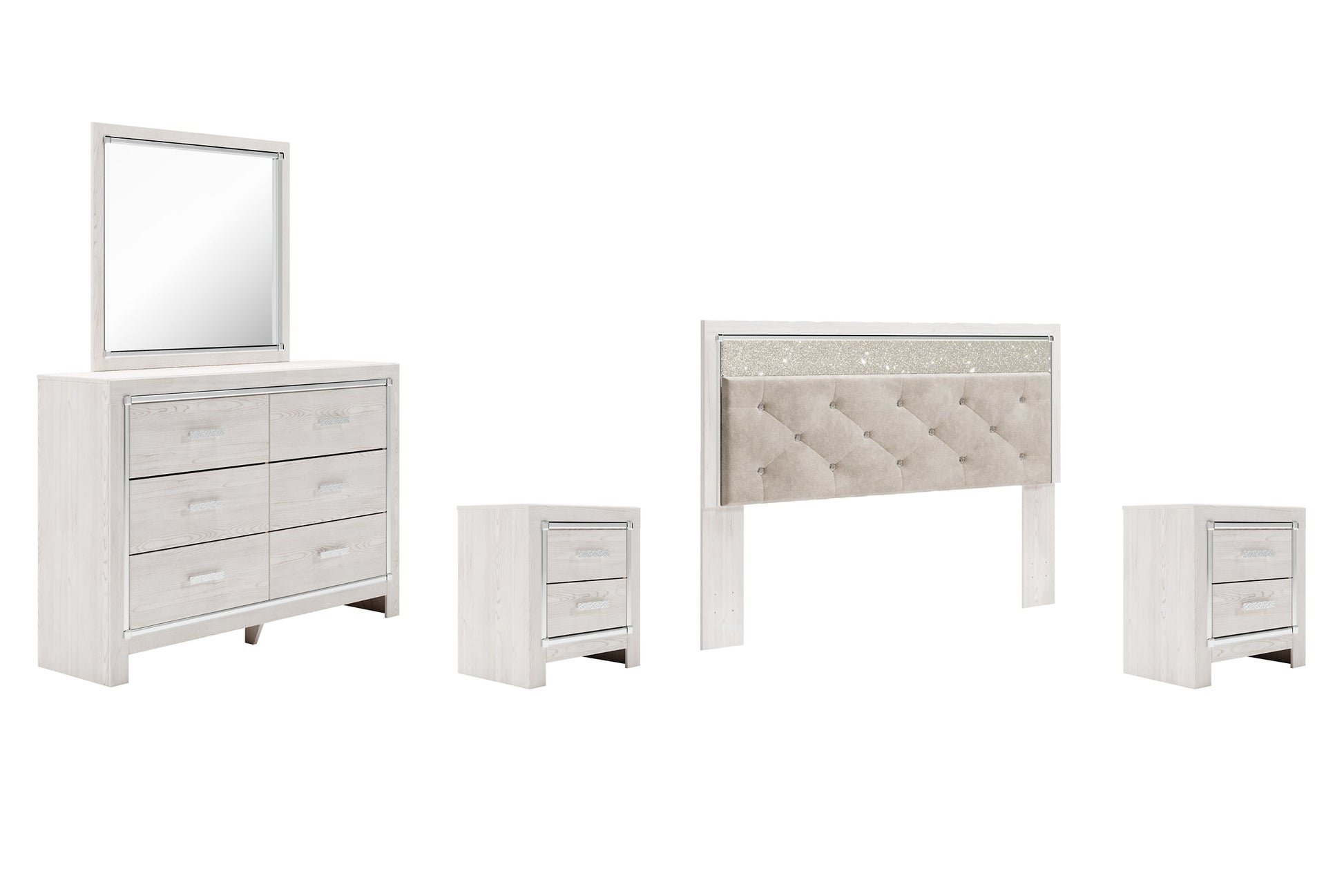 Altyra King Panel Headboard with Mirrored Dresser, Chest and 2 Nightstands at Walker Mattress and Furniture