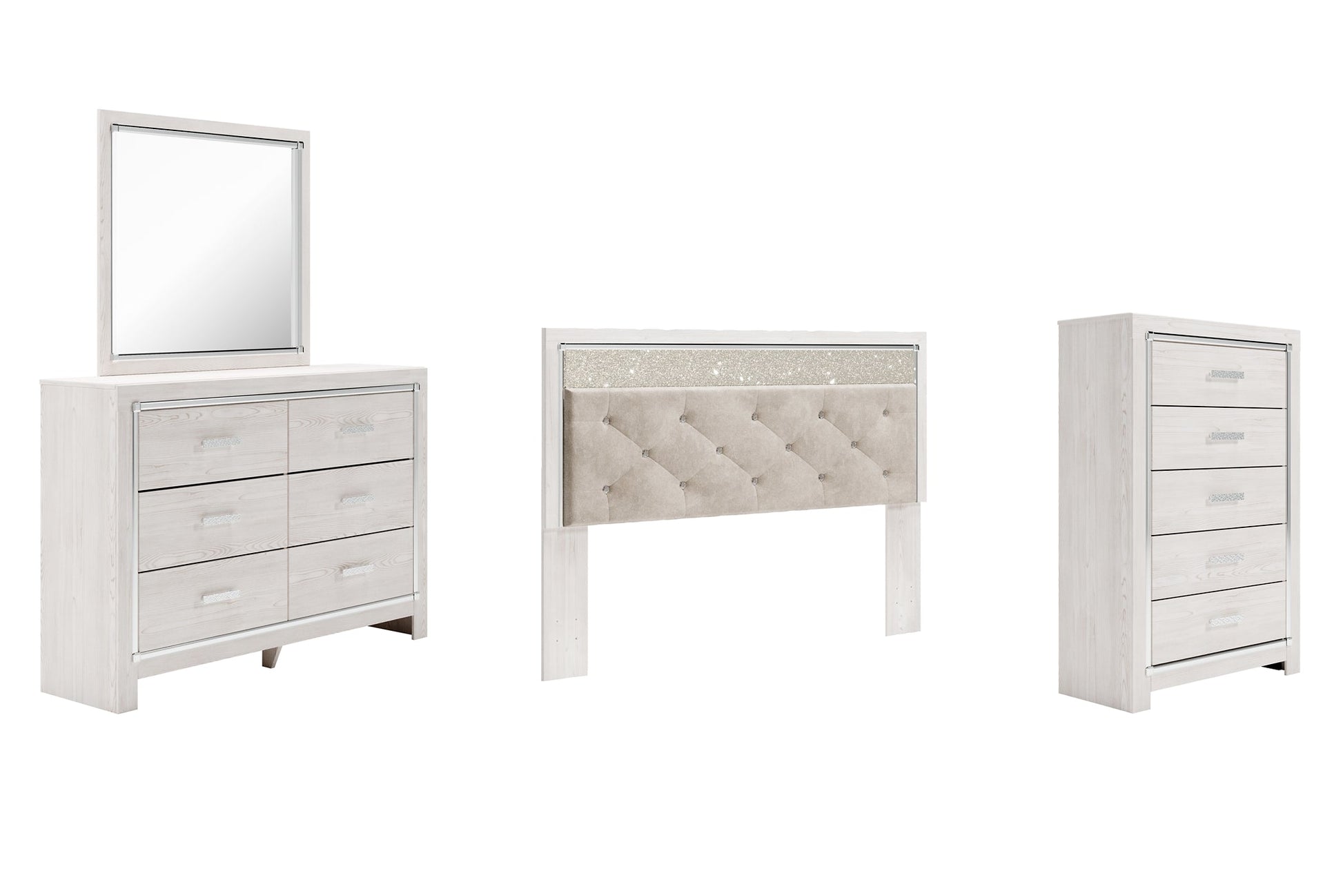 Altyra King Panel Headboard with Mirrored Dresser and Chest at Walker Mattress and Furniture