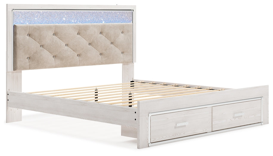 Altyra King Upholstered Storage Bed with Mirrored Dresser and Nightstand at Walker Mattress and Furniture