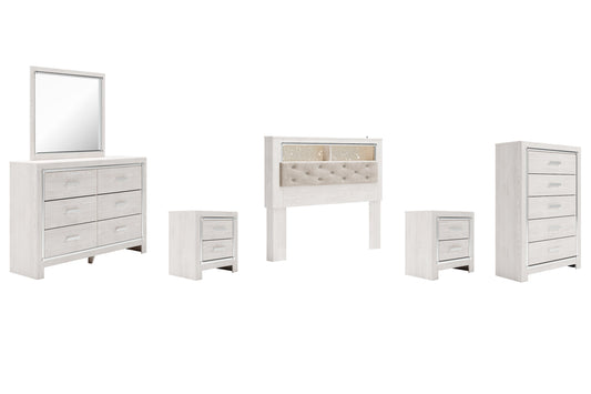 Altyra Queen Bookcase Headboard with Mirrored Dresser, Chest and 2 Nightstands at Walker Mattress and Furniture