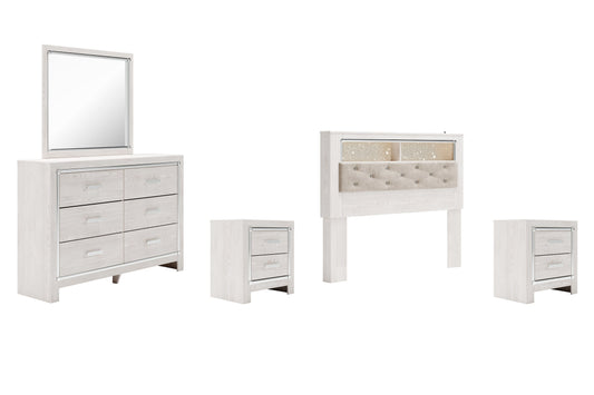 Altyra Queen Bookcase Headboard with Mirrored Dresser and 2 Nightstands at Walker Mattress and Furniture