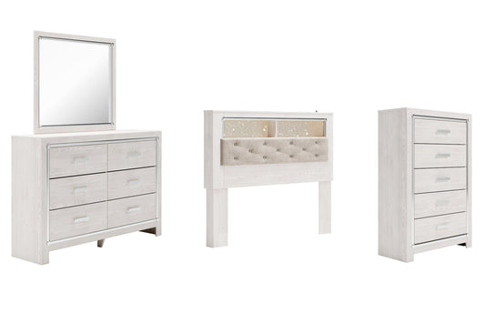 Altyra Queen Bookcase Headboard with Mirrored Dresser and Chest at Walker Mattress and Furniture