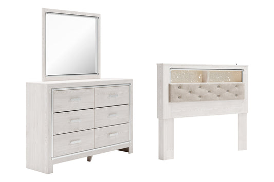Altyra Queen Bookcase Headboard with Mirrored Dresser at Walker Mattress and Furniture
