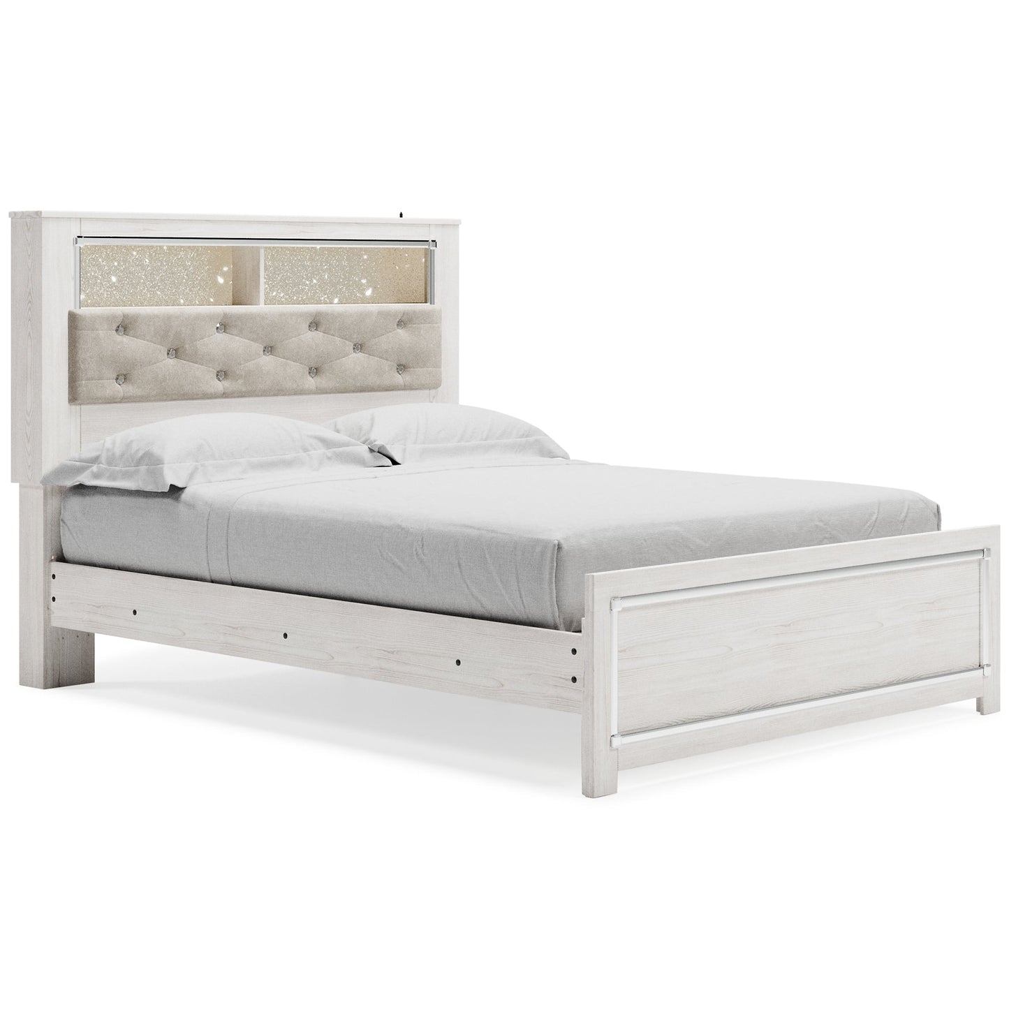 Altyra Queen Panel Bookcase Bed with Mirrored Dresser and Chest at Walker Mattress and Furniture