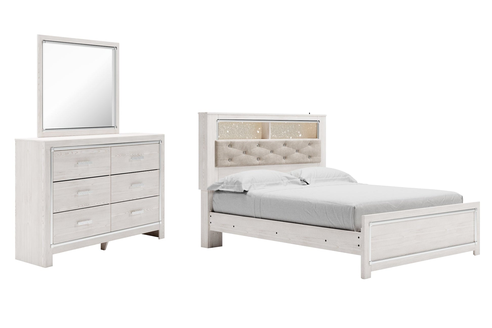 Altyra Queen Panel Bookcase Bed with Mirrored Dresser at Walker Mattress and Furniture