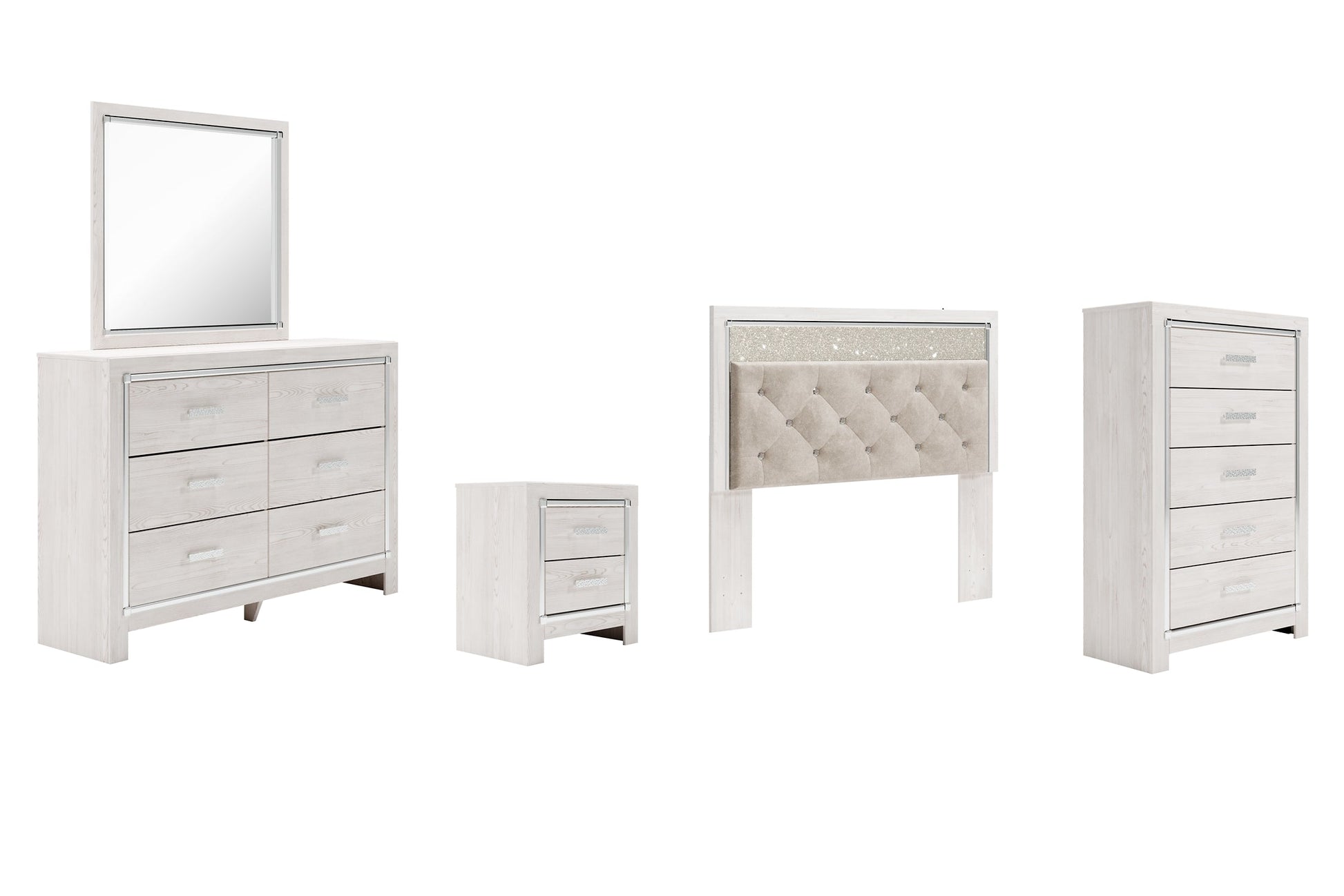 Altyra Queen Panel Headboard with Mirrored Dresser, Chest and Nightstand at Walker Mattress and Furniture
