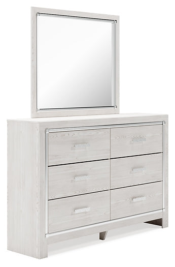 Altyra Queen Upholstered Storage Bed with Mirrored Dresser and Nightstand at Walker Mattress and Furniture