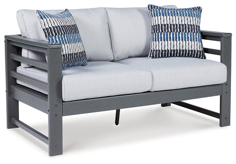 Amora Outdoor Loveseat with Coffee Table at Walker Mattress and Furniture