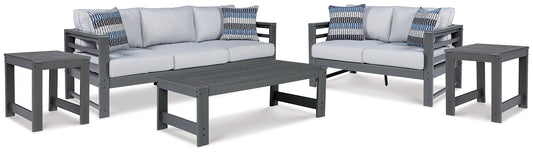 Amora Outdoor Sofa and Loveseat with Coffee Table and 2 End Tables at Walker Mattress and Furniture