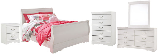 Anarasia Full Sleigh Bed with Mirrored Dresser, Chest and Nightstand at Walker Mattress and Furniture