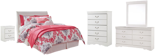 Anarasia Full Sleigh Headboard with Mirrored Dresser, Chest and Nightstand at Walker Mattress and Furniture