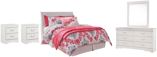 Anarasia Full Sleigh Headboard with Mirrored Dresser and 2 Nightstands at Walker Mattress and Furniture