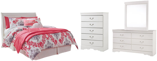 Anarasia Full Sleigh Headboard with Mirrored Dresser and Chest at Walker Mattress and Furniture