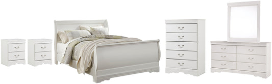 Anarasia Queen Sleigh Bed with Mirrored Dresser, Chest and 2 Nightstands at Walker Mattress and Furniture