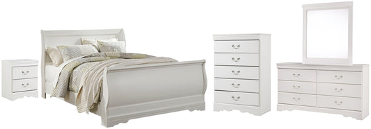 Anarasia Queen Sleigh Bed with Mirrored Dresser, Chest and Nightstand at Walker Mattress and Furniture
