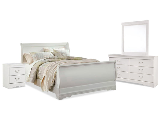 Anarasia Queen Sleigh Bed with Mirrored Dresser and Nightstand at Walker Mattress and Furniture