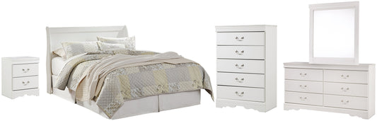 Anarasia Queen Sleigh Headboard with Mirrored Dresser, Chest and Nightstand at Walker Mattress and Furniture