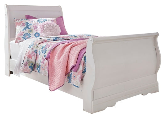 Anarasia Twin Sleigh Bed with Mirrored Dresser and Nightstand at Walker Mattress and Furniture