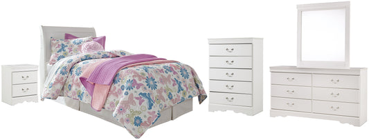 Anarasia Twin Sleigh Headboard with Mirrored Dresser, Chest and Nightstand at Walker Mattress and Furniture