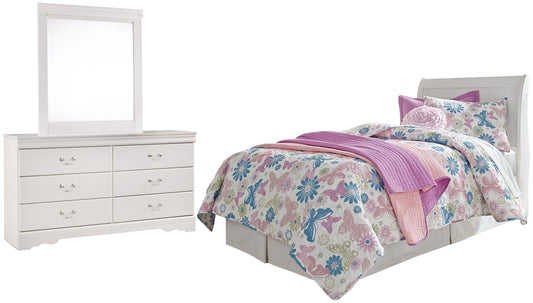 Anarasia Twin Sleigh Headboard with Mirrored Dresser at Walker Mattress and Furniture