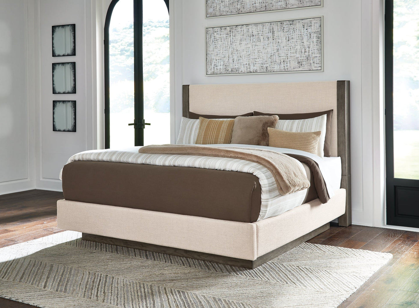 Anibecca King Upholstered Bed with Mirrored Dresser at Walker Mattress and Furniture