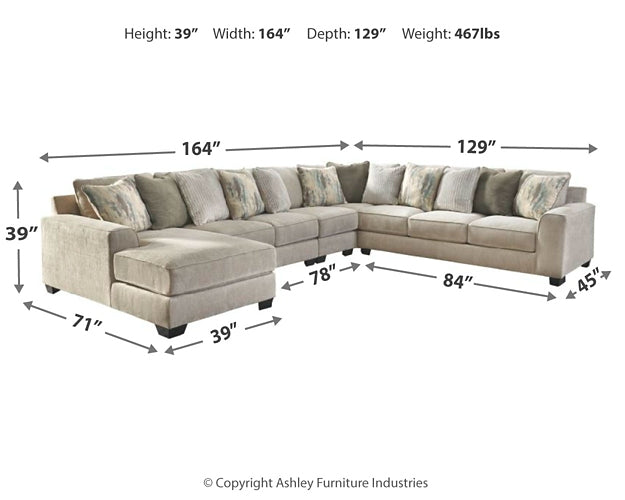 Ardsley 5-Piece Sectional with Chaise at Walker Mattress and Furniture