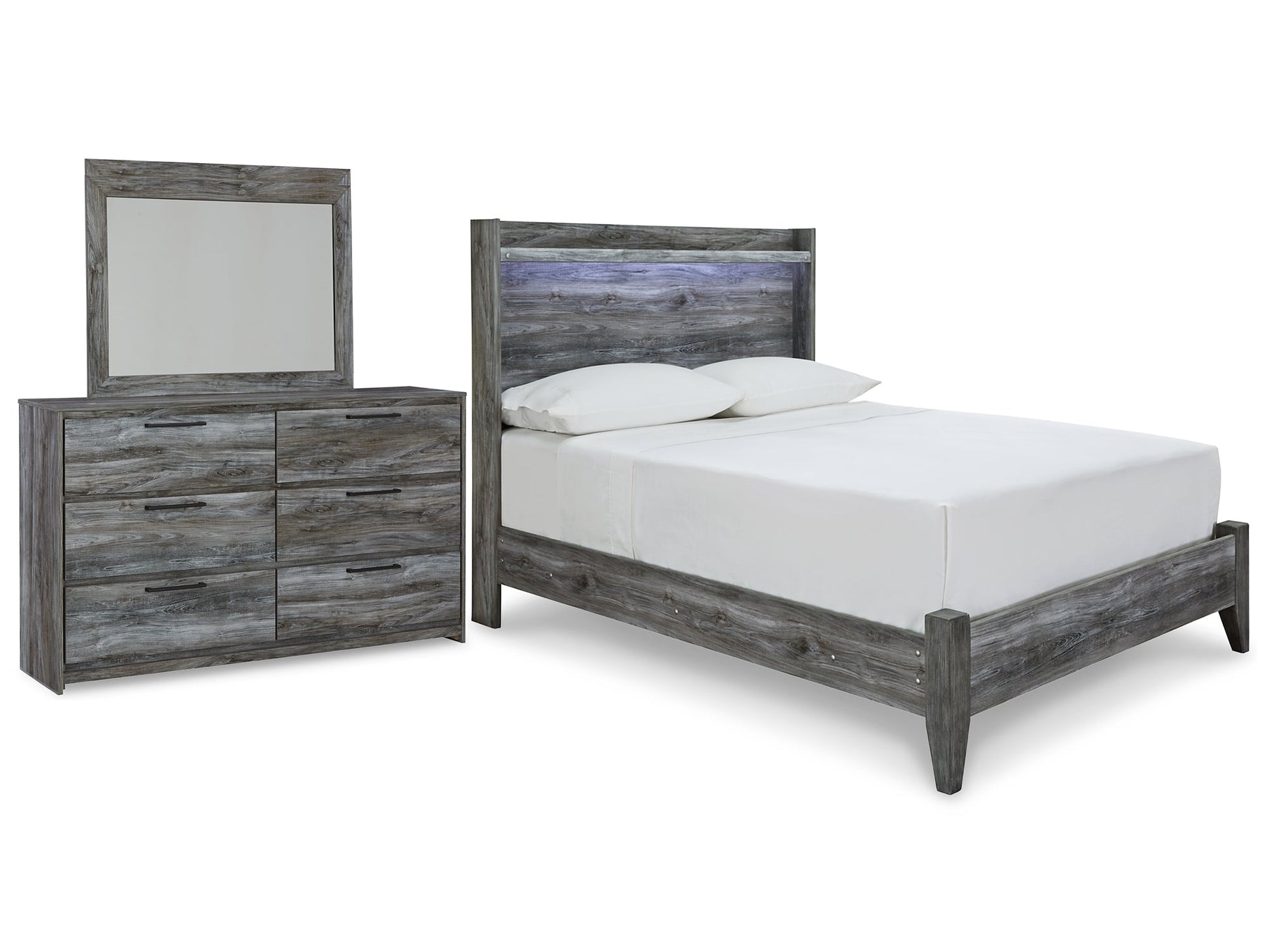 Baystorm Full Panel Bed with Mirrored Dresser at Walker Mattress and Furniture