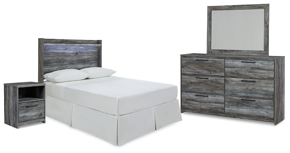 Baystorm Full Panel Headboard with Mirrored Dresser and Nightstand at Walker Mattress and Furniture