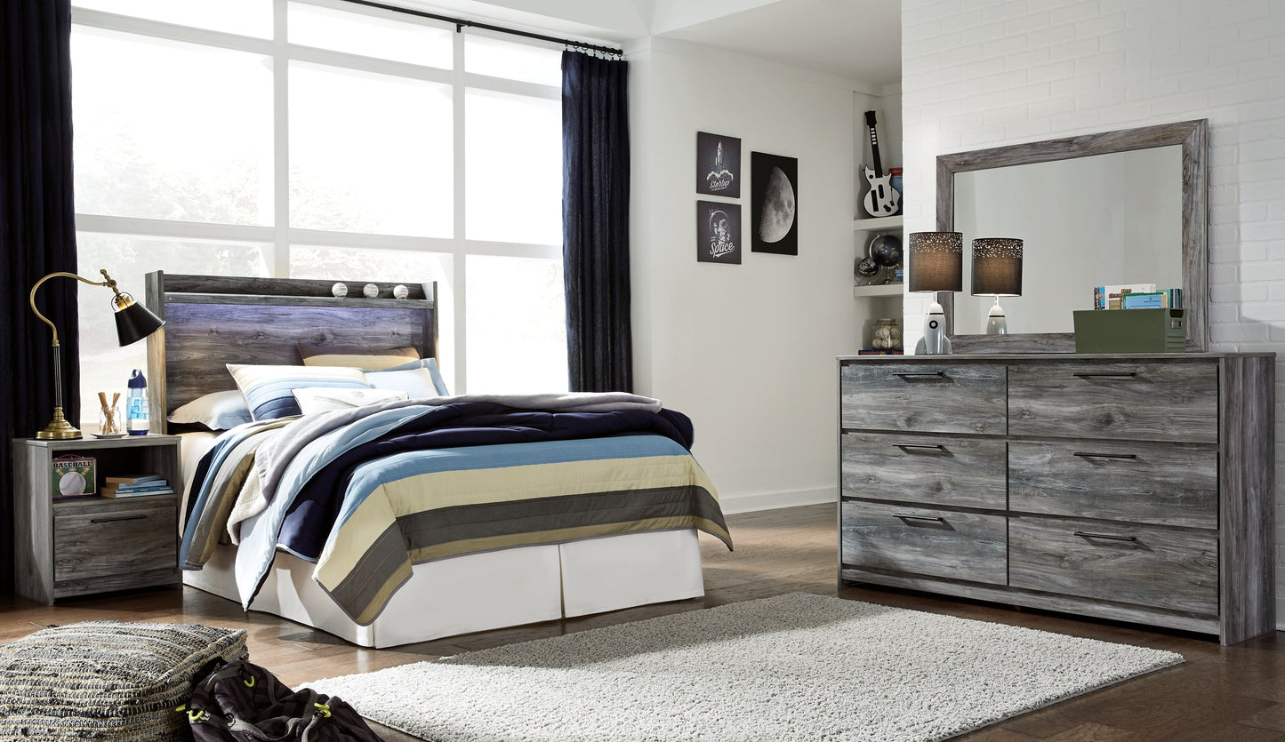 Baystorm Full Panel Headboard with Mirrored Dresser and Nightstand at Walker Mattress and Furniture