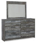 Baystorm Full Panel Headboard with Mirrored Dresser and Nightstand at Walker Mattress and Furniture