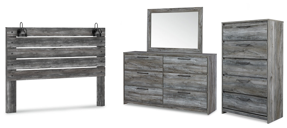 Baystorm King Panel Headboard with Mirrored Dresser and Chest at Walker Mattress and Furniture
