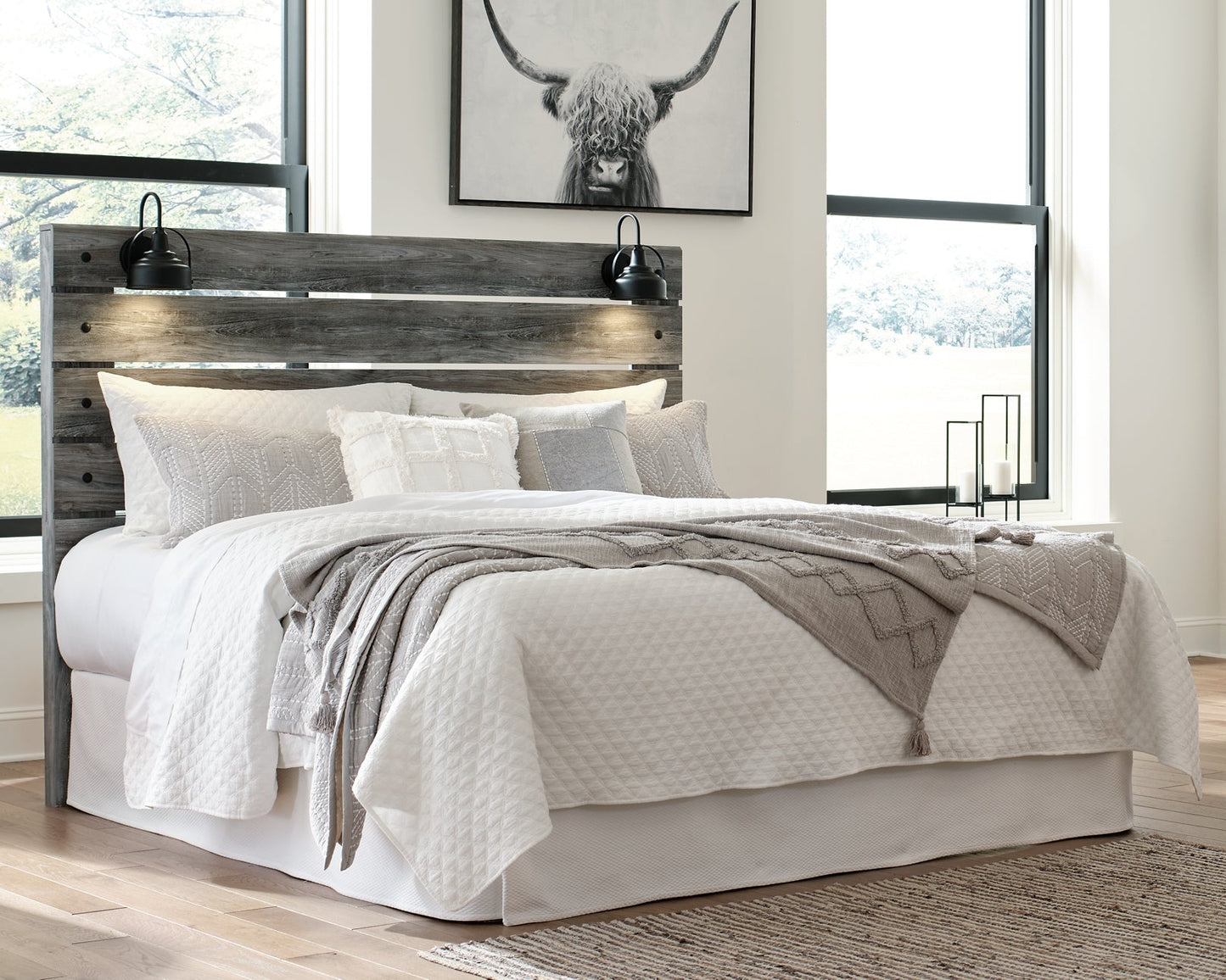 Baystorm King Panel Headboard with Mirrored Dresser and Chest at Walker Mattress and Furniture