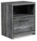 Baystorm Queen Panel Bed with 2 Storage Drawers with Mirrored Dresser and Nightstand at Walker Mattress and Furniture