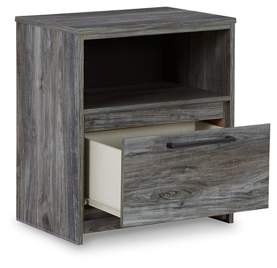 Baystorm Queen Panel Bed with 2 Storage Drawers with Mirrored Dresser and Nightstand at Walker Mattress and Furniture