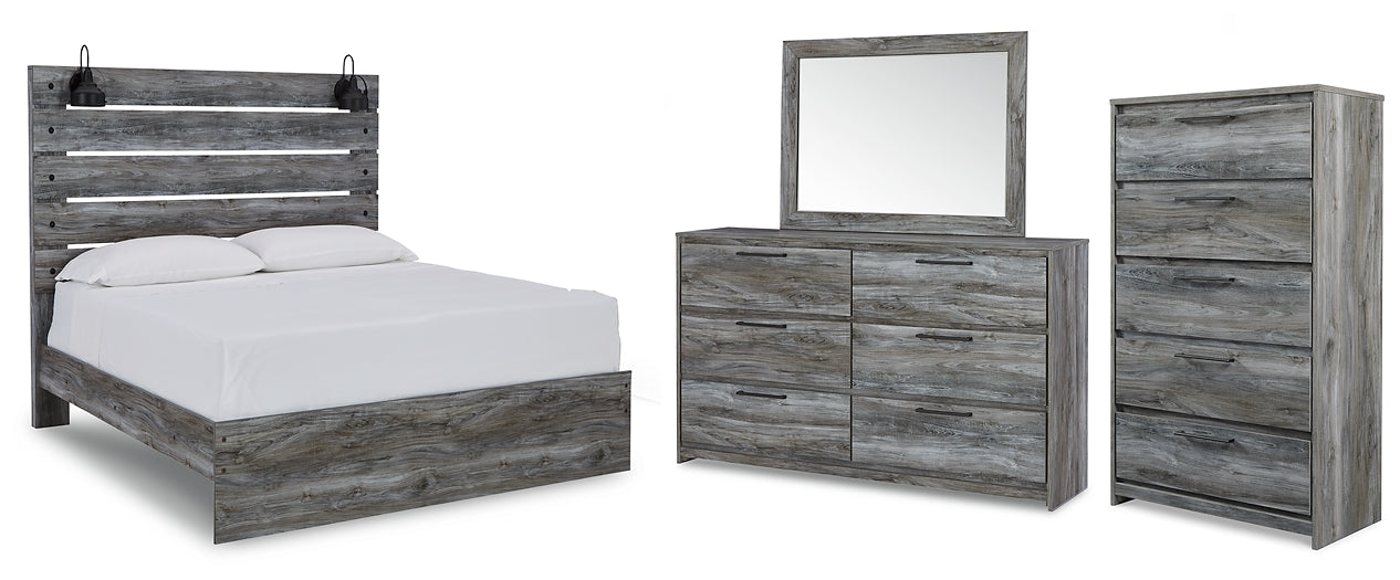 Baystorm Queen Panel Bed with Mirrored Dresser and Chest at Walker Mattress and Furniture